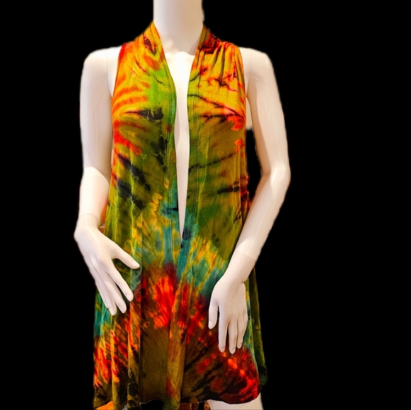 TIE DYE Grn/Ylw Stretchy Rayon S/L Cardigan *5 Colors Avail.*OS NEW - Picture 4 of 8